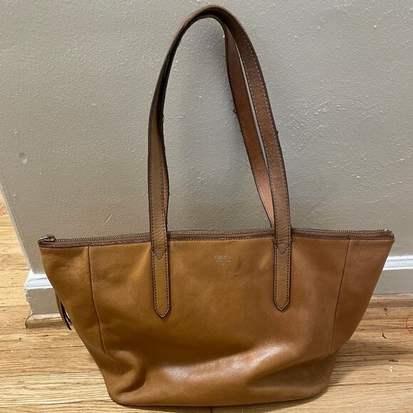 Fossil camel leather tote bag - Picture 1 of 7